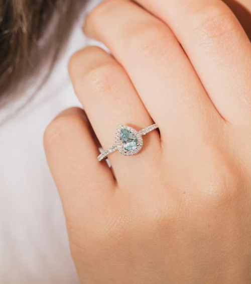 2CT Fancy Blue Pear Lab Grown Diamond Ring 14K White Gold Wedding Festival Sale