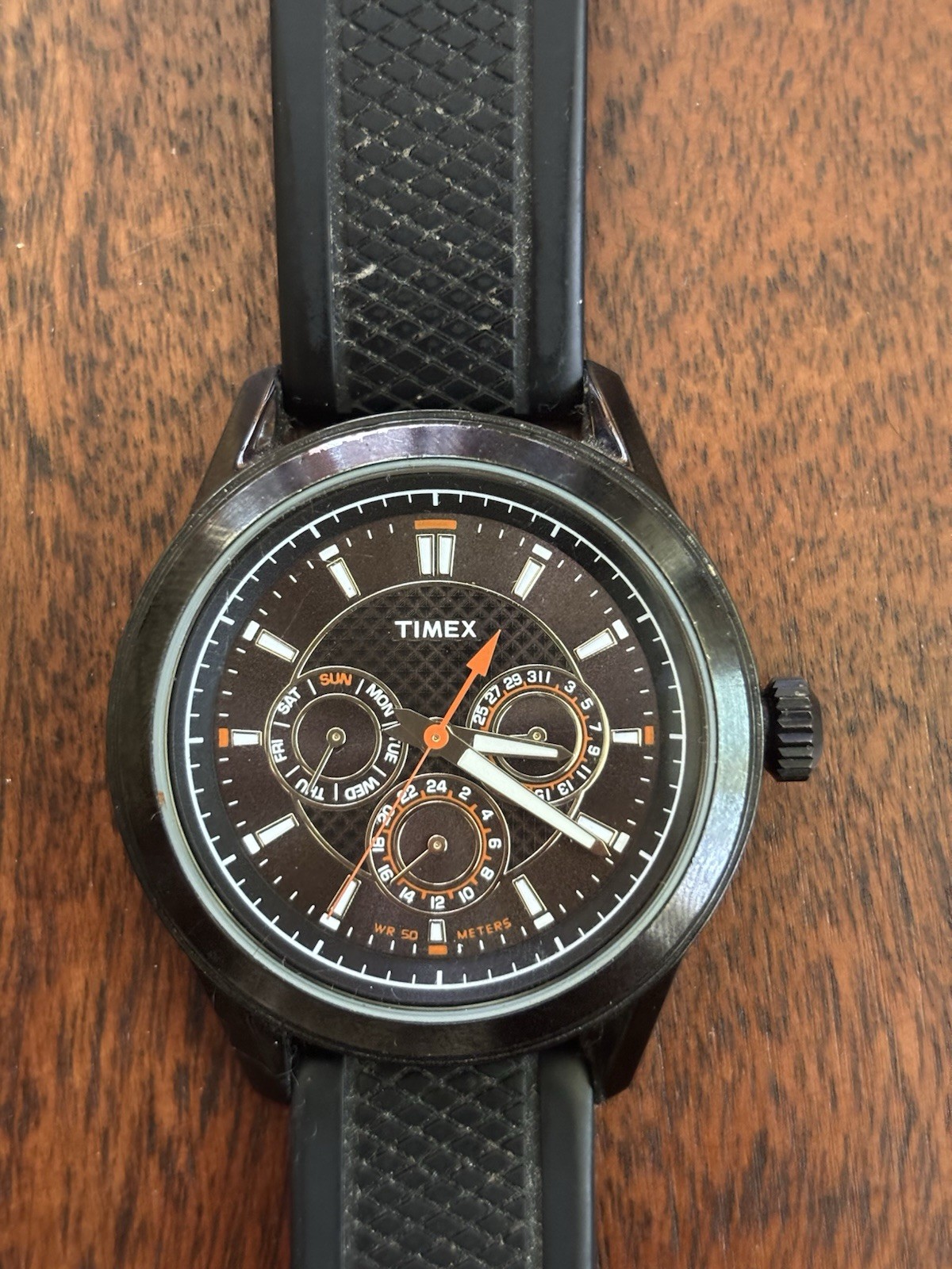 Timex Quartz Analog chronograph Black/Orange Dial Rubber strap