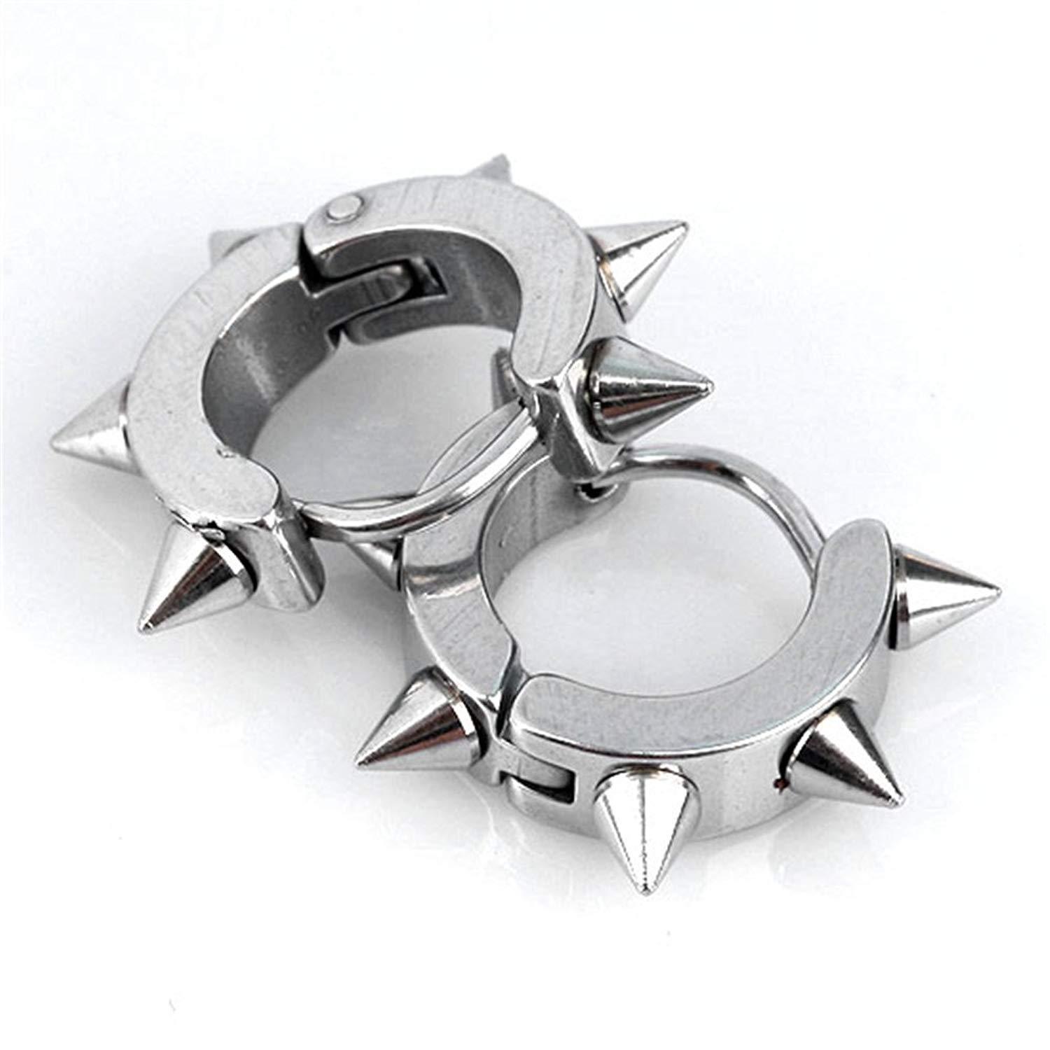 Hot Men Women Punk Huggie Hoop Earrings Stainless Steel Spike Ear Studs Earrings