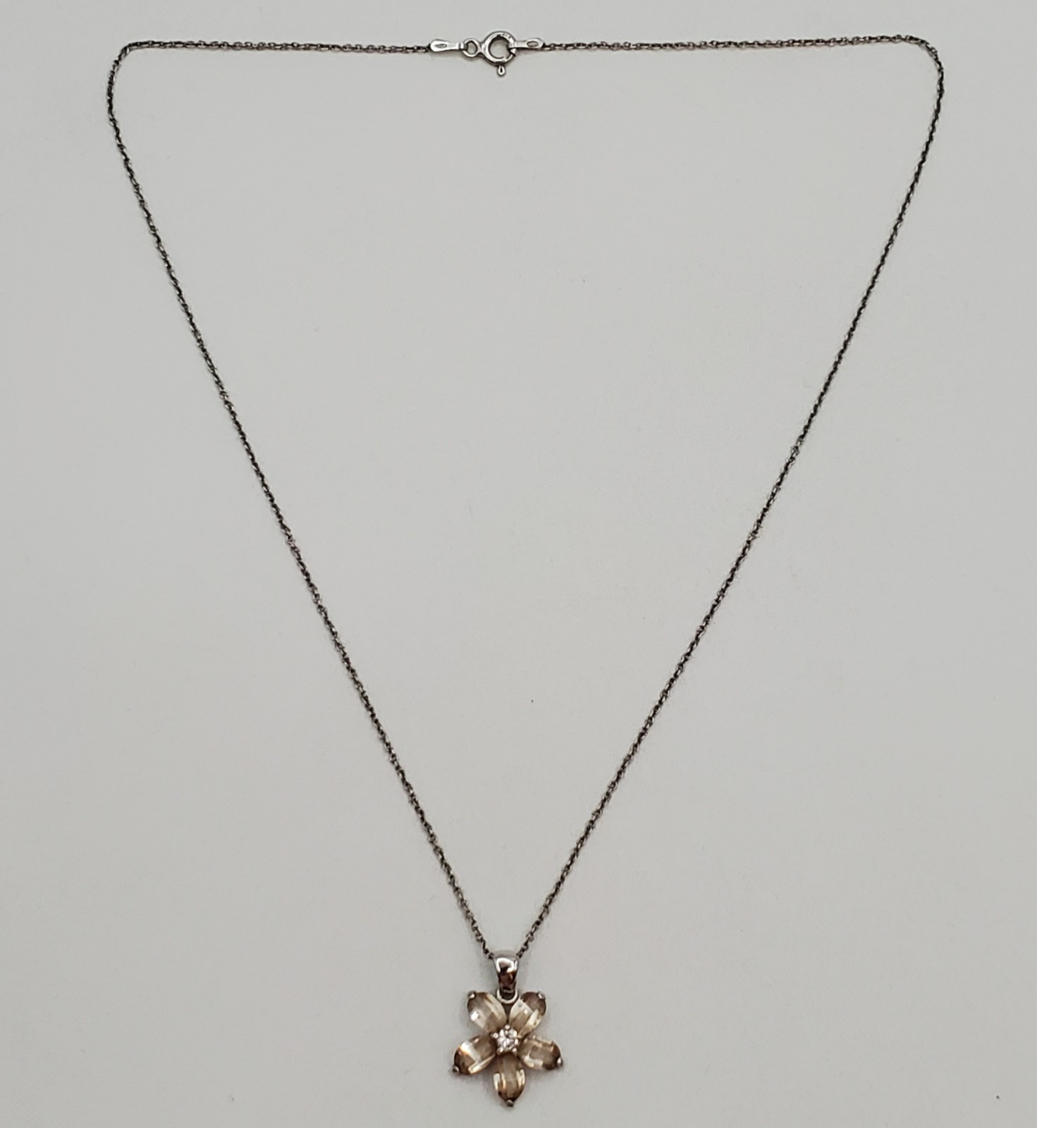 VTG 925 Champagne Flower 16in Necklace Sterling Silver 2.82gtw Open Back Estate