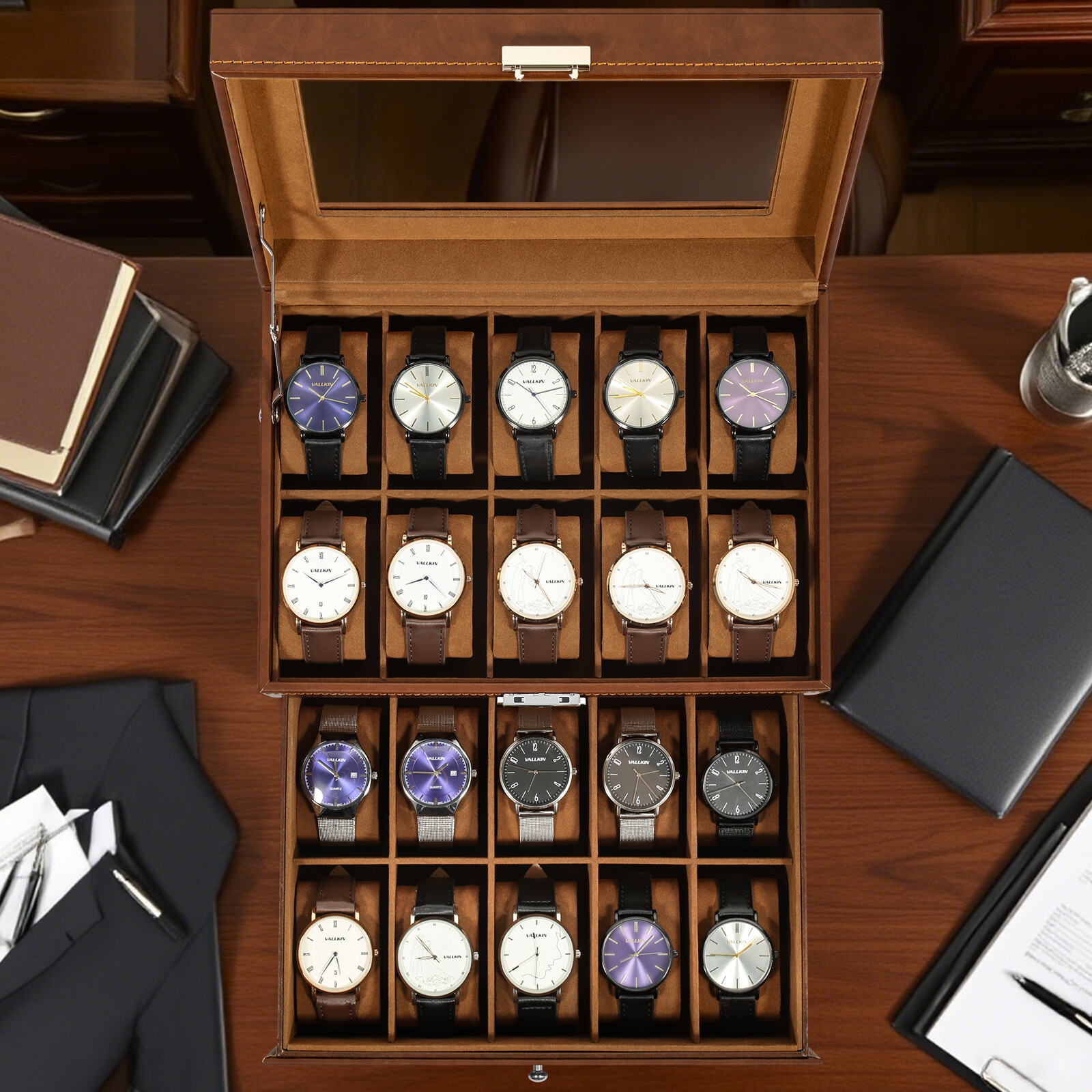【Preloved】20 Slots Watch Box Watch Case PU Leather Jewelry Storage Display Case