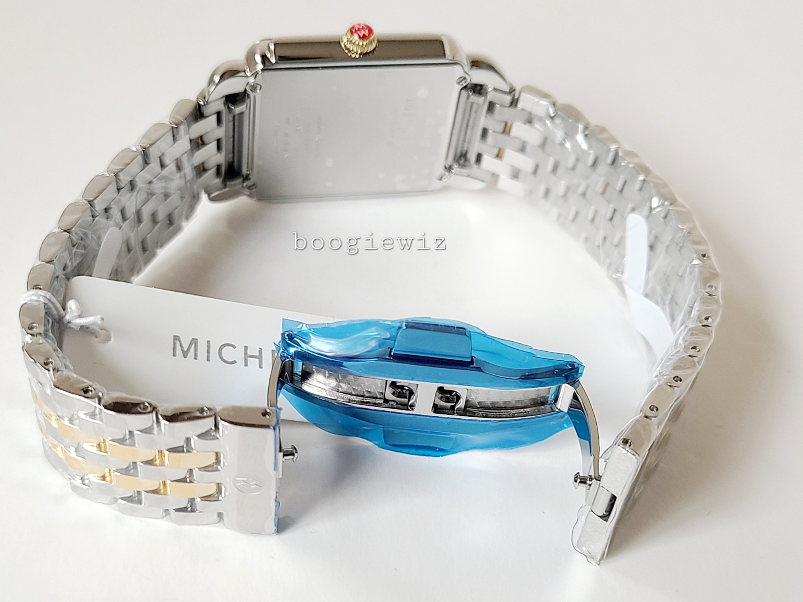 MICHELE SWISS DECO II DIAMOND 2 TONE NAVY FACE WATCH, MWW06X000050 NIB