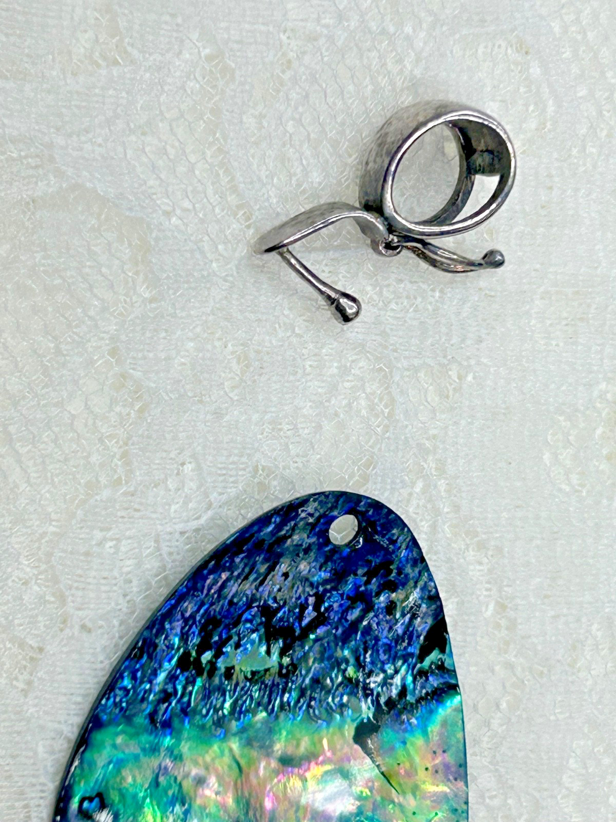 HUGE STERLING SILVER ABALONE SHELL PENDANT