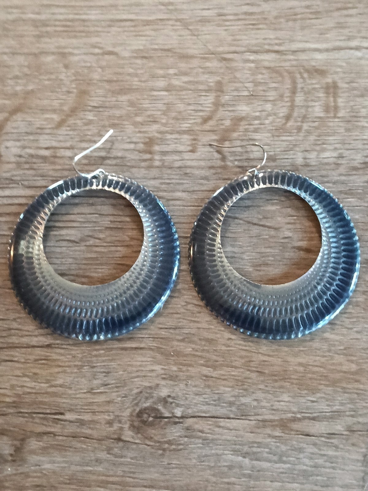 Charcoal Gray Large Dangle Drop Hoop Earrings Hook Back Pierced Women’s Jewelry