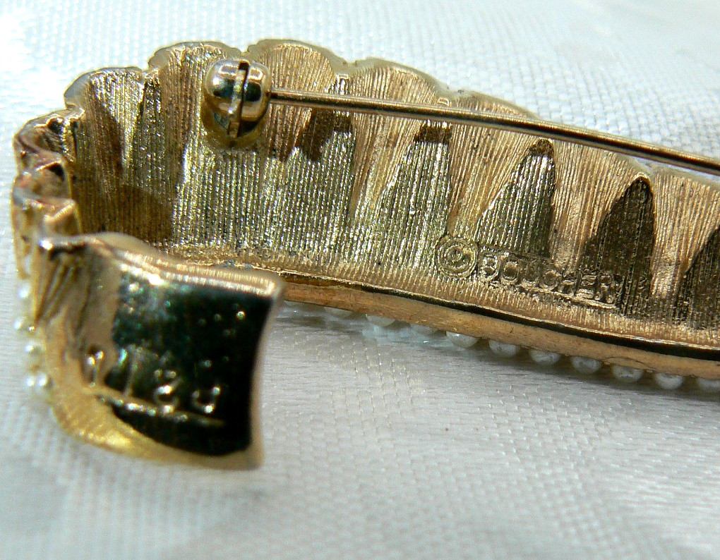 Vintage Boucher Brooch Signed Numbered Faux Pearls 8211