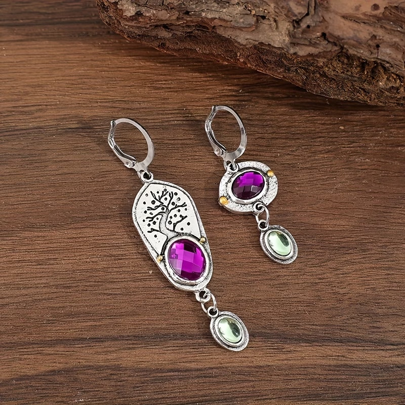 1 Pair Punk Style Asymmetrical Geometric Shape Inlaid Synthetic Gemstone Pendant