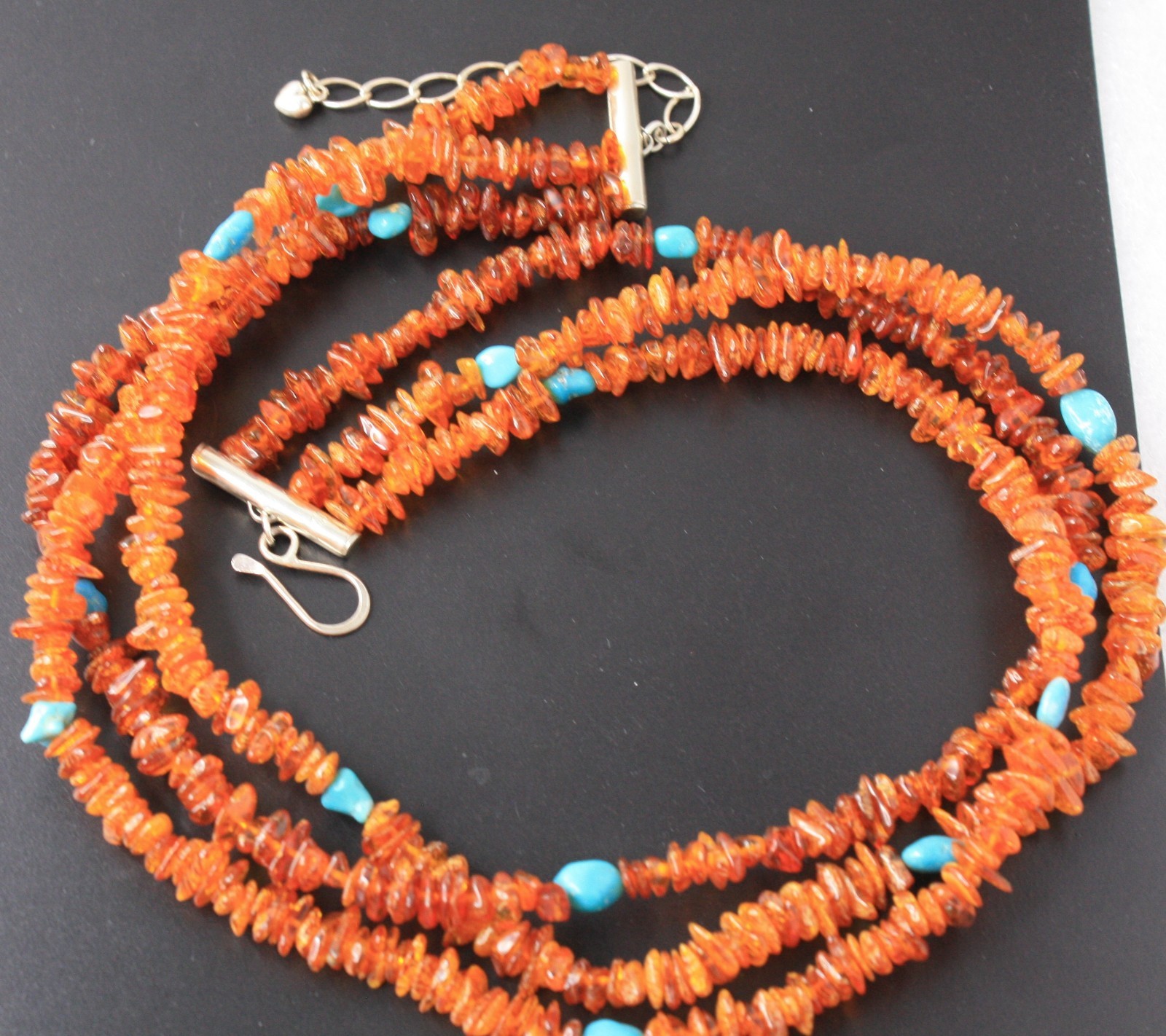 Jay King DRT Amber Turquoise 3 Strand Necklace 19″ Sterling Silver 925