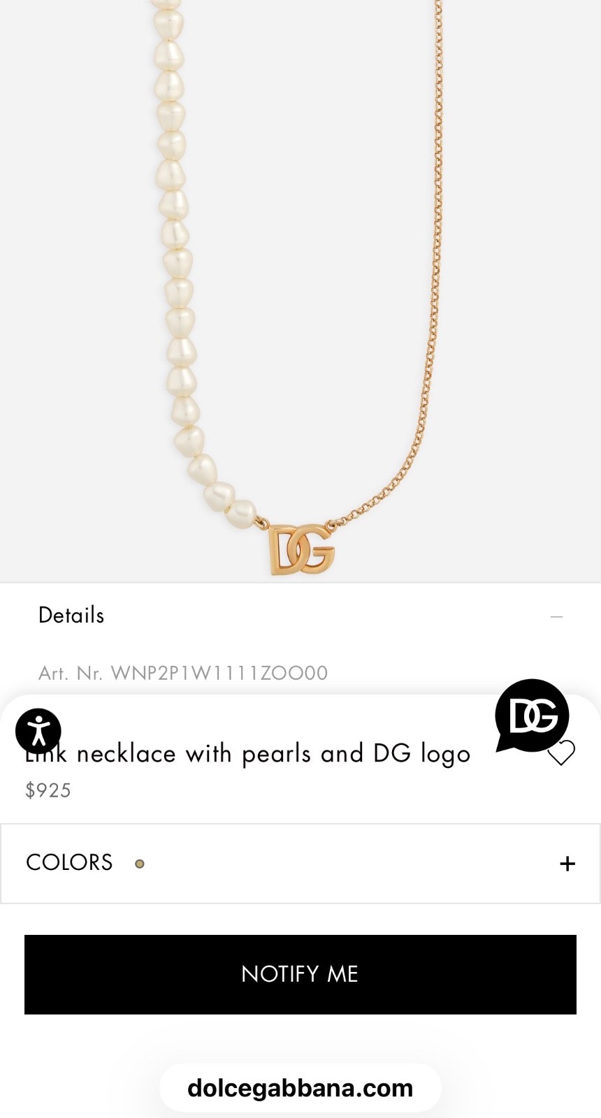 Dolce & Gabbana necklace with pearls and DG logo NEW WITH TAGS! Retails 925.00!