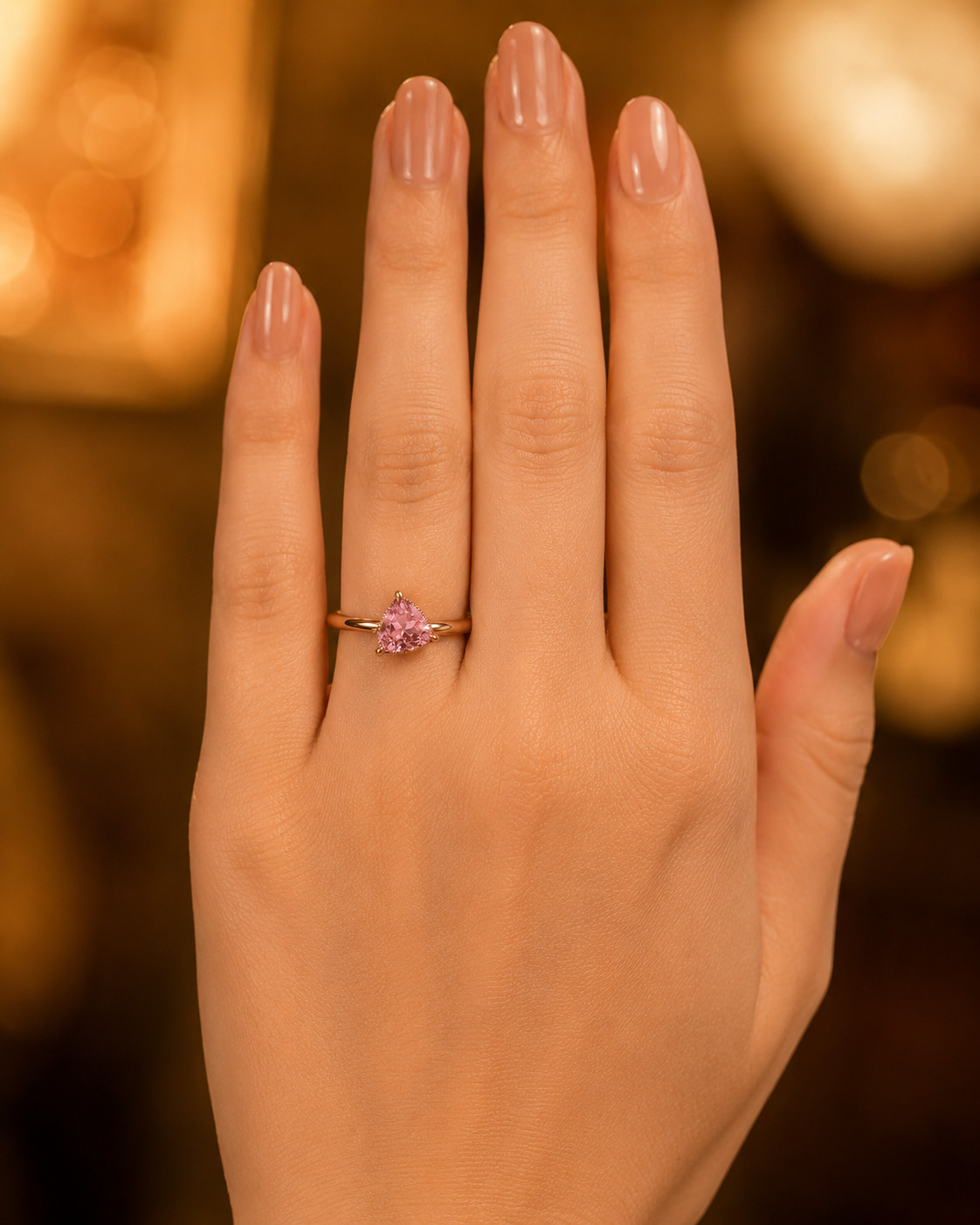 Lab Created Pink padparadscha Ring, Base Metal: Brass Finish: Gold Plated