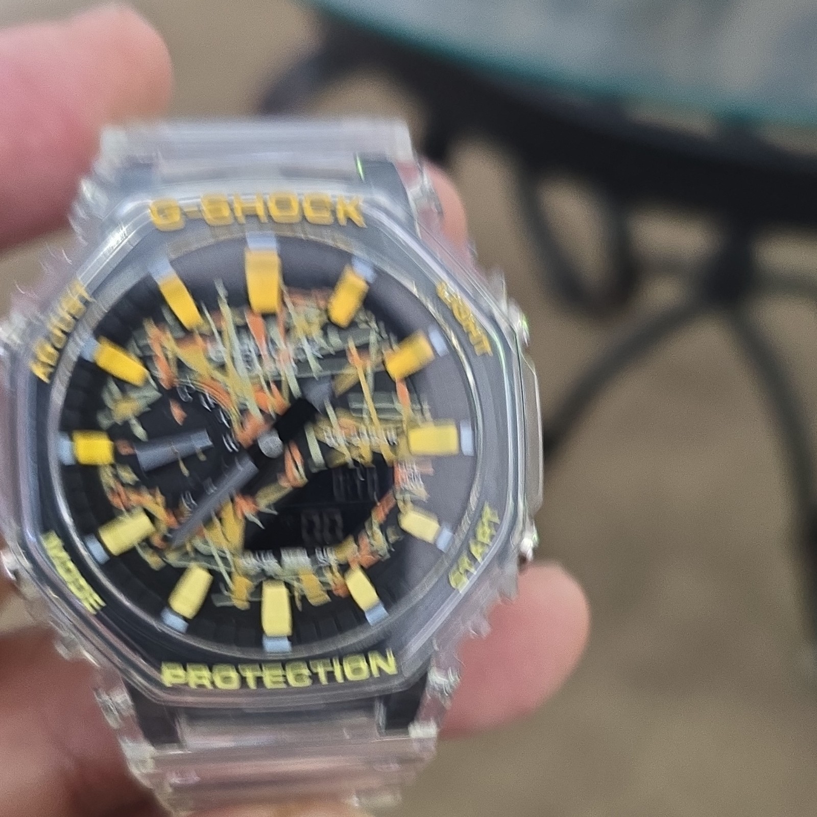 Casio G-SHOCK GA-2100 Transparent Resin Quartz Analog Digital Black Yellow Watch