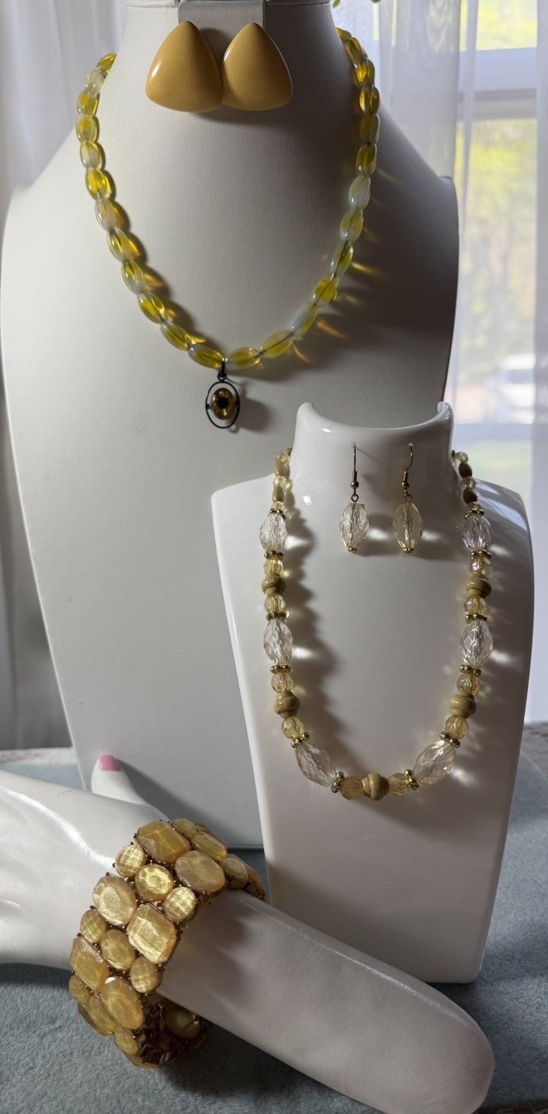 Sunshine Jewelry Warm Yellow& Clear Jewelry Sets Necklaces Earrings Bracelet