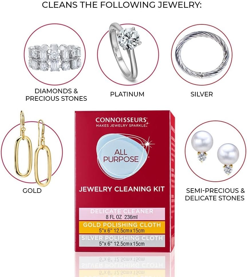 Ultimate Jewelry Care Kit: 8oz Cleaner & Dual Polishing Cloths for a Brilliance