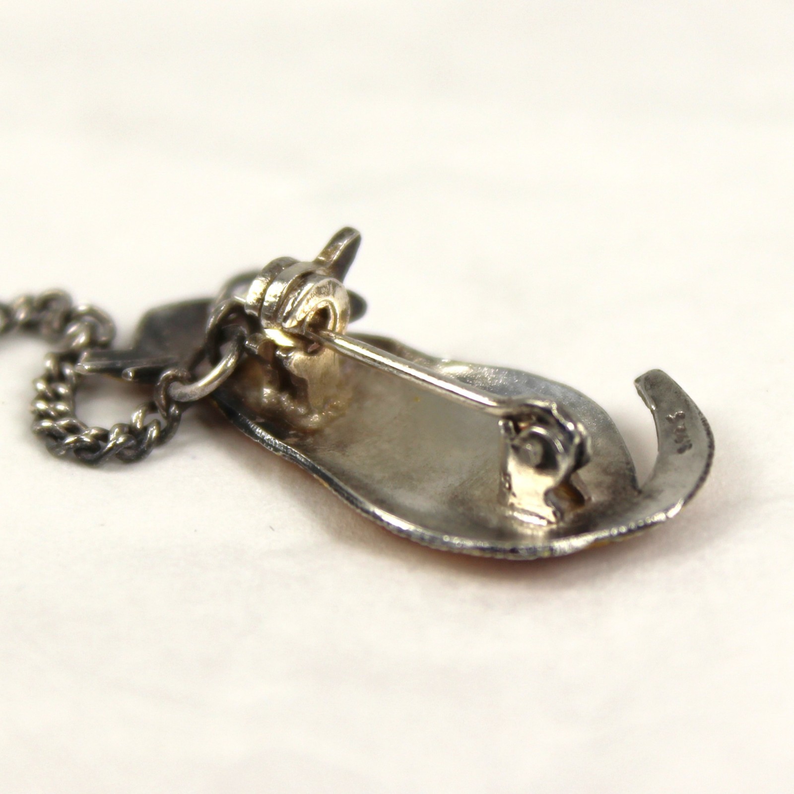 Vintage Zarah Cat Fish Bowl Brooch Chain Link Enamel Sterling Silver Pin NOS