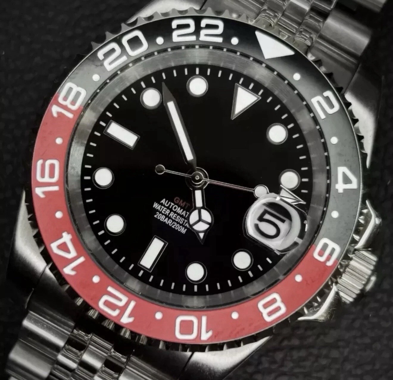 Custom 40mm “Coke” GMT Style Sub Mod Watch Jubilee Bracelet w/ NH34 Automatic