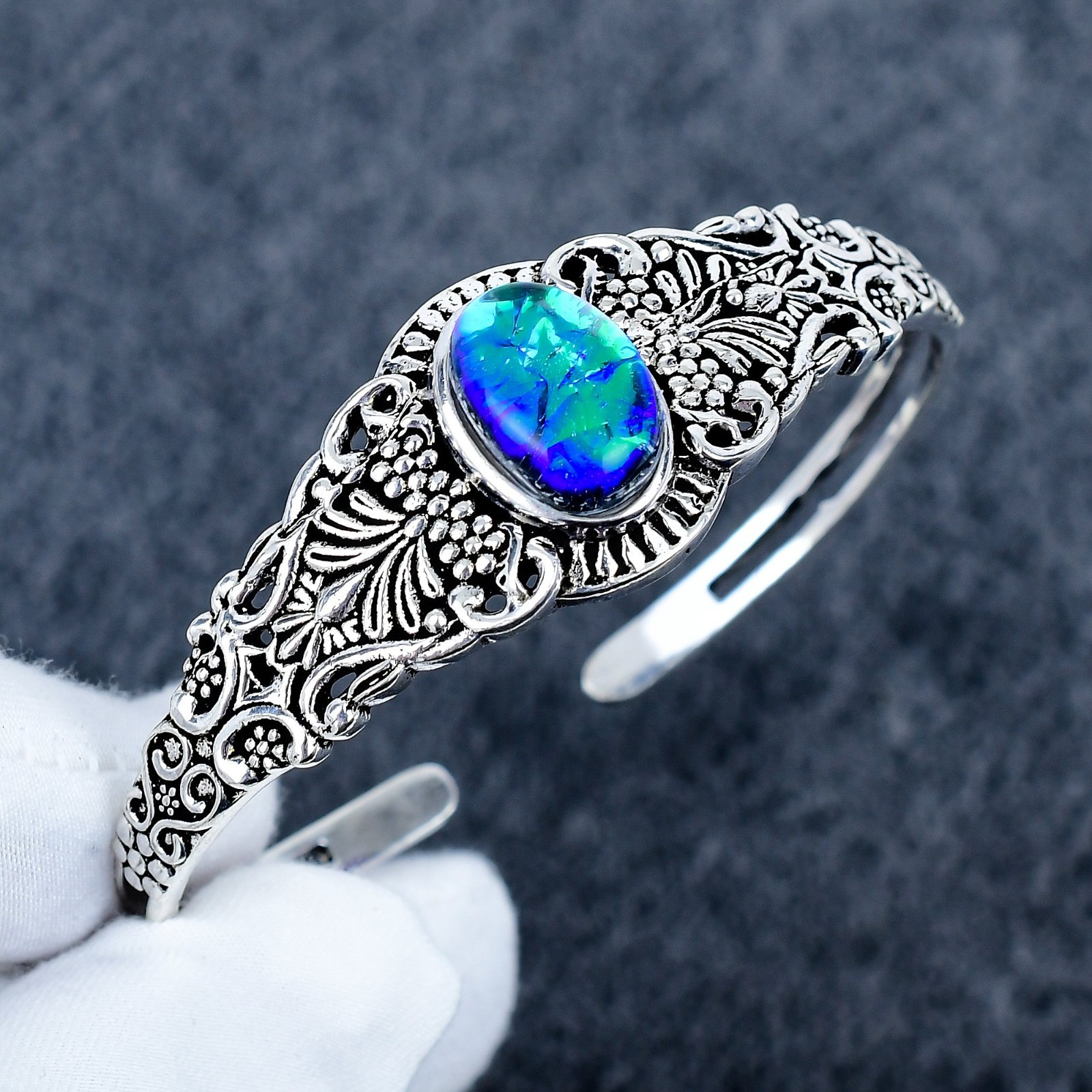 Triplet Fire Opal Gemstone Bangle Handmade925 Sterling Silver Jewelry Cuff Gifts