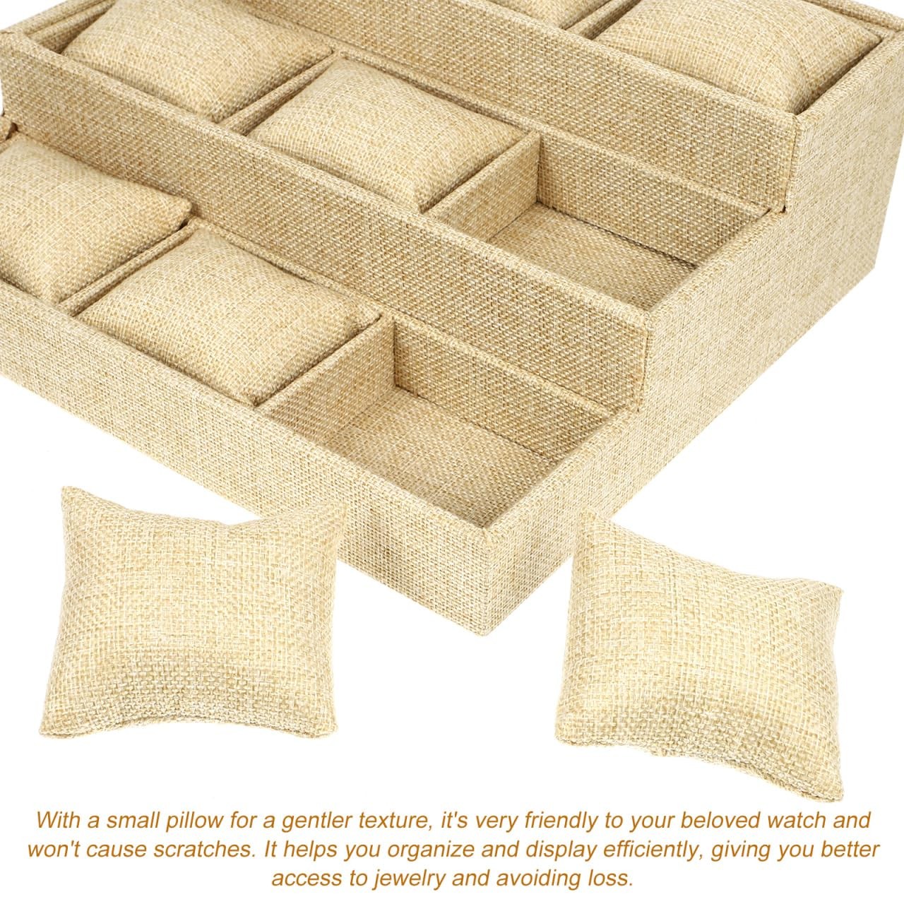 Watch Tray Organizer with 9 Soft Pillows Multi-Grid Jewelry Storage Display f…
