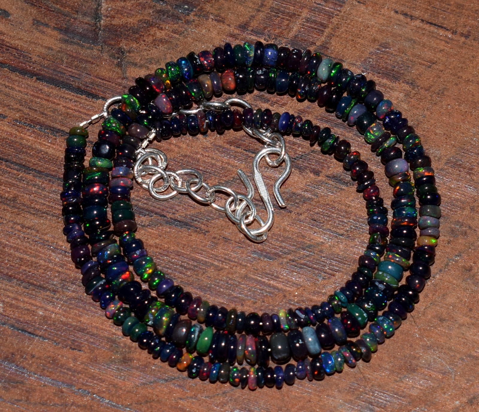 16″Natural Ethiopian Opal Wello Fire Opal Gemstone Bead Necklace F3670