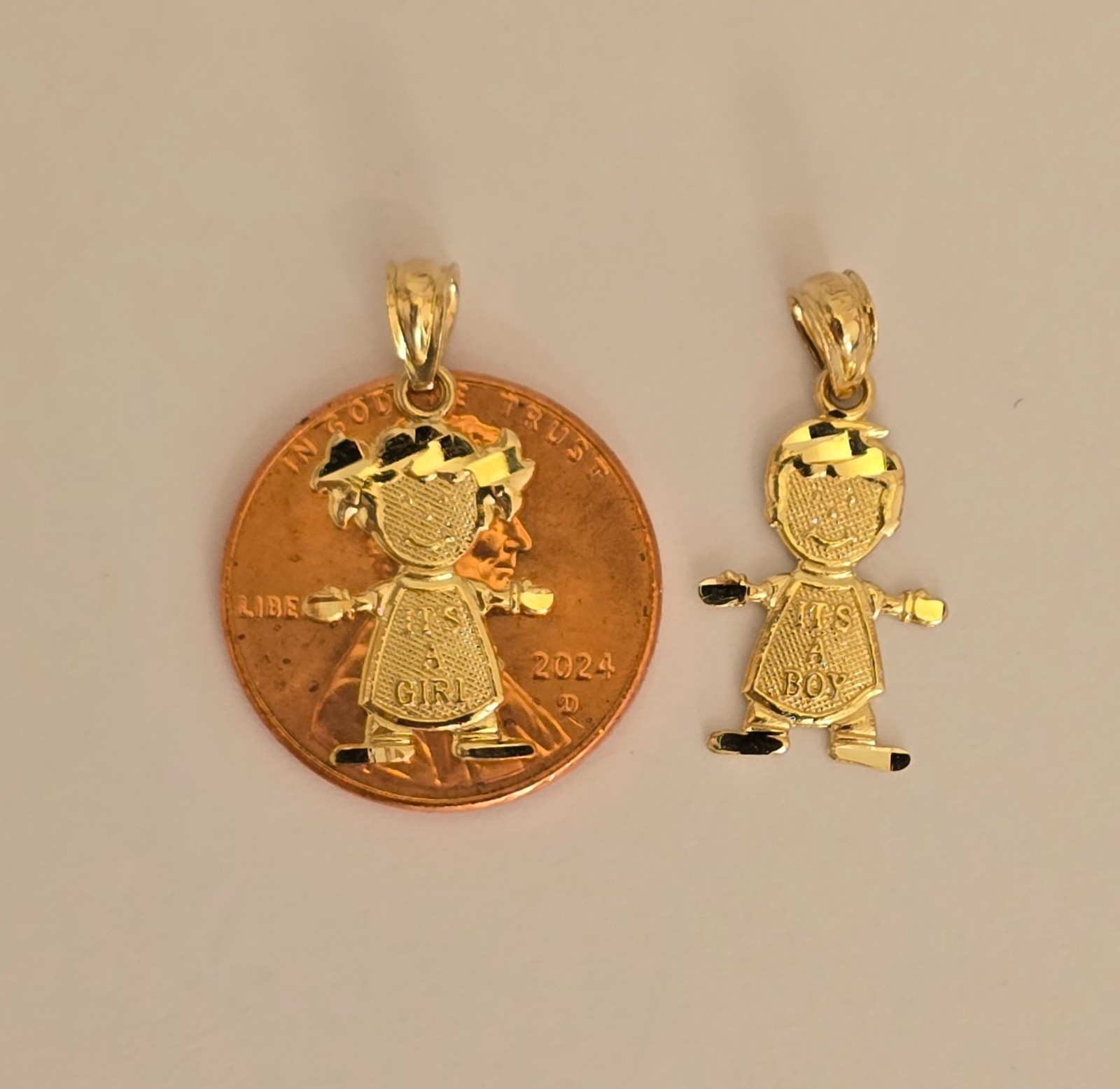 14k Solid Yellow Gold Boy Girl Ninio Children Baby Shower Gift Pendant 12x20mm