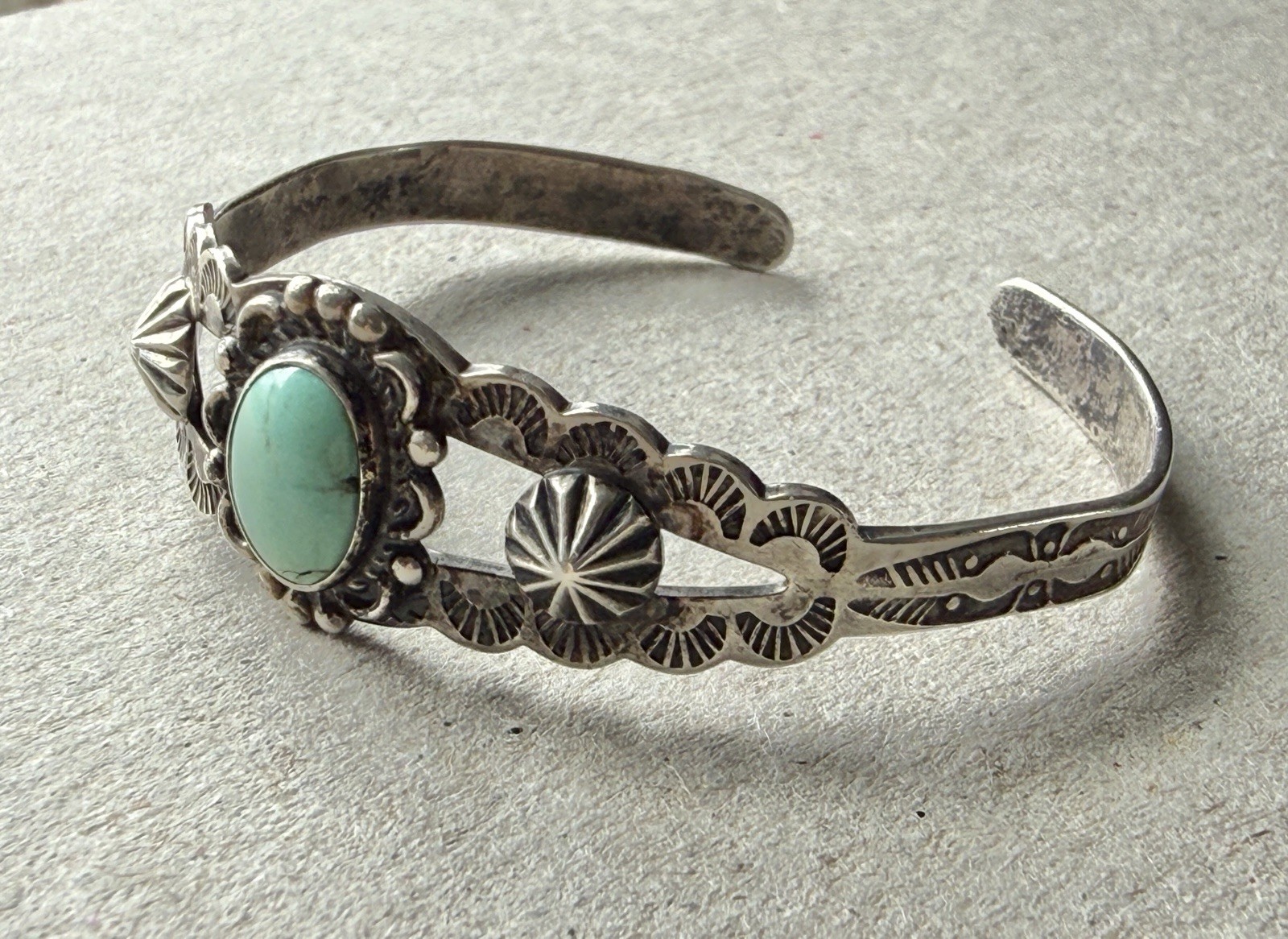 Vintage Fred Harvey Era Silver Turquoise Childs Bracelet