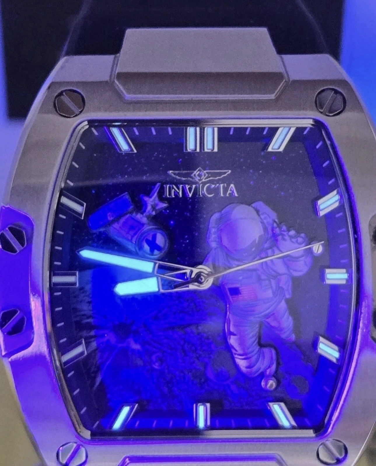 Invicta S1 Rally Moon Lander Artemis II 43mm Quartz Blue Dial Black Silicone Box