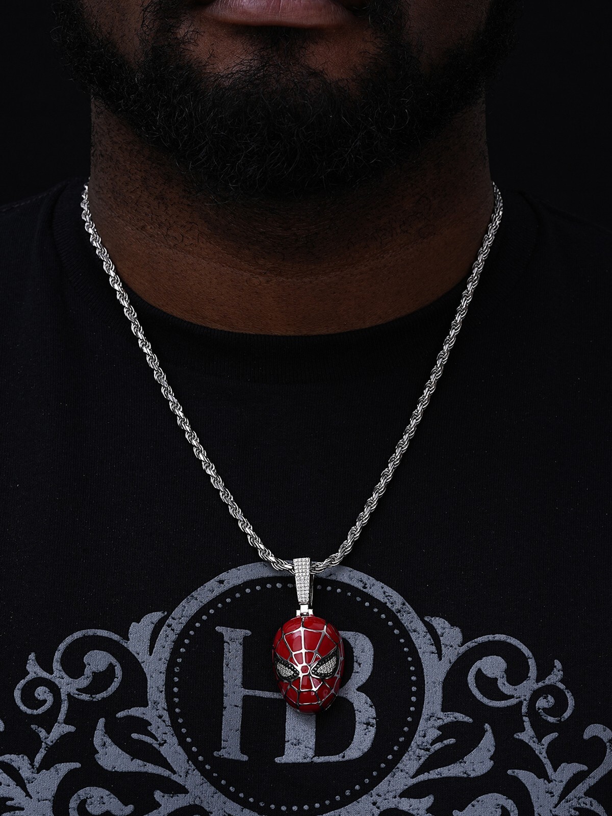 MOISSANITE Spider-man Mask Real 925 Silver/Gold Plated Iced Pendant Out Necklace
