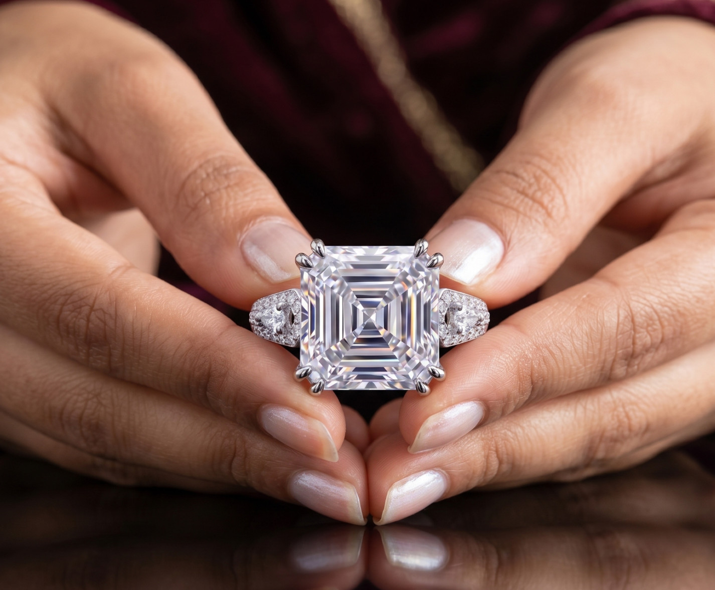 RARE 8.60 Ct Certified Asscher Cut White Natural Diamond Ring White Gold Finish