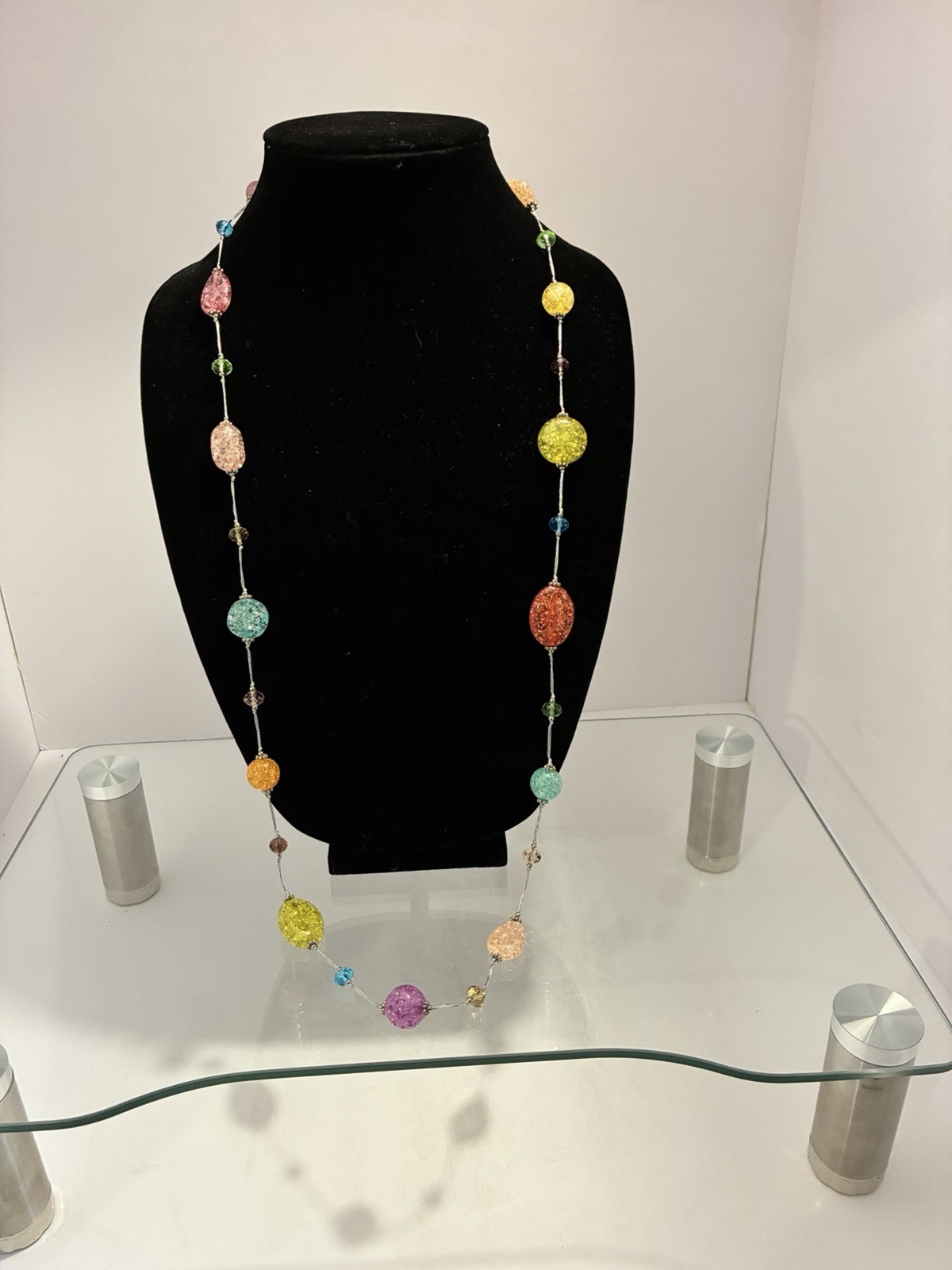 Premier Designs Multi Color Beaded Station Necklace Retired Rainbow Confetti PD