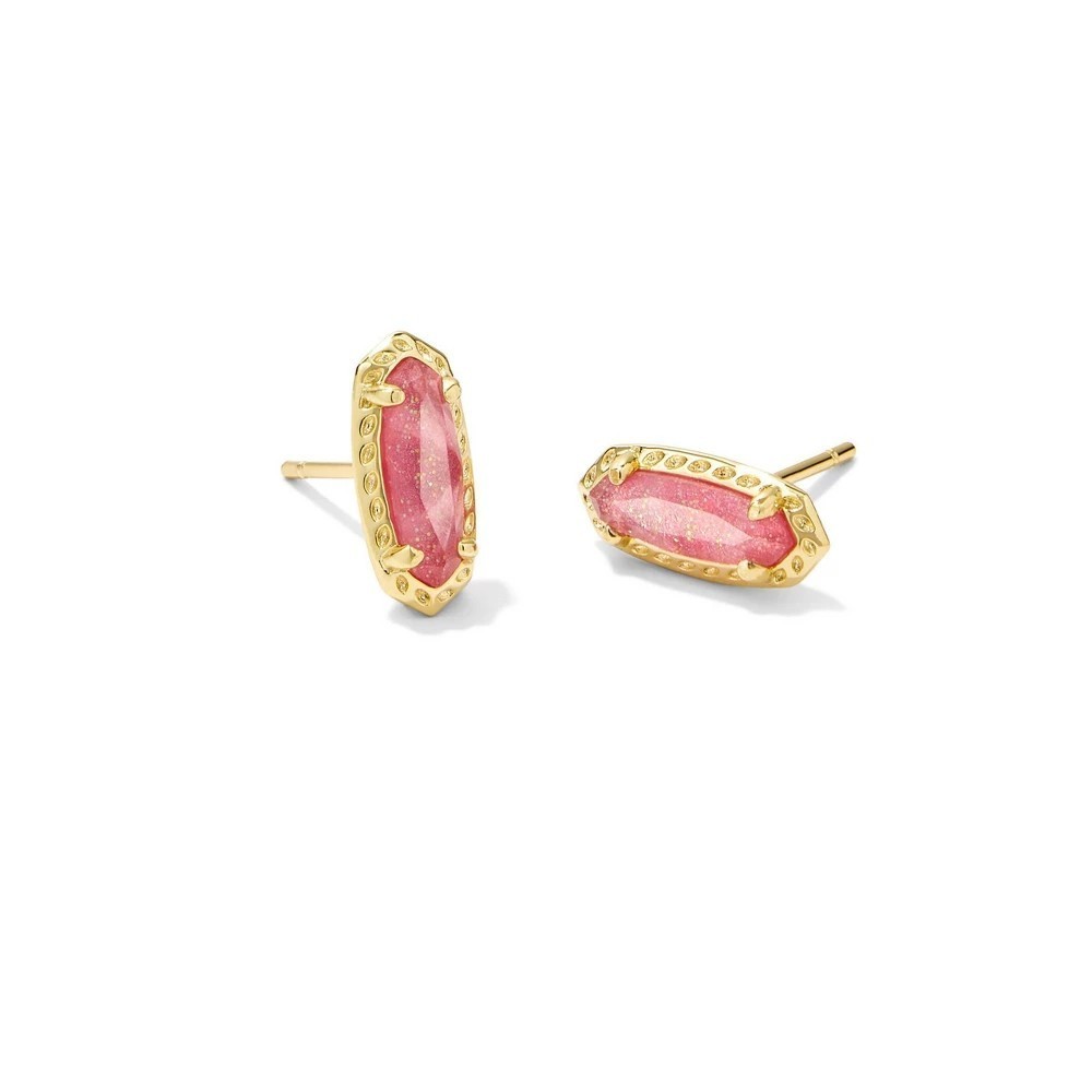 Kendra Scott Emma Stud Earrings Marbleized Hot Pink Illusion 14K Gold Over Brass