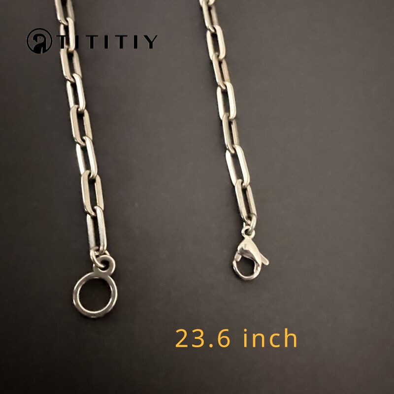 Pure Titanium Necklace Width 5mm Flat O-ring Chain for Anti Allergy 23.6 Inches