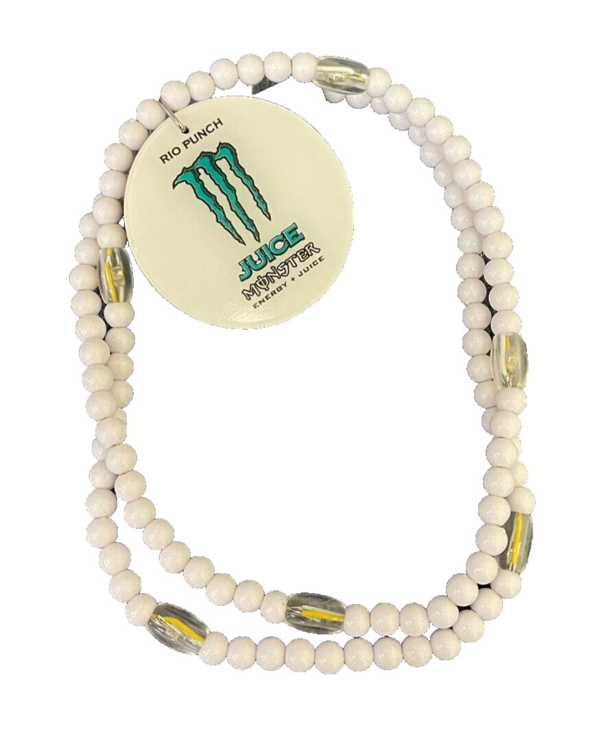 Monster Energy Juice Rio Punch Light Up Bead Necklace White Beads 3 Light Modes
