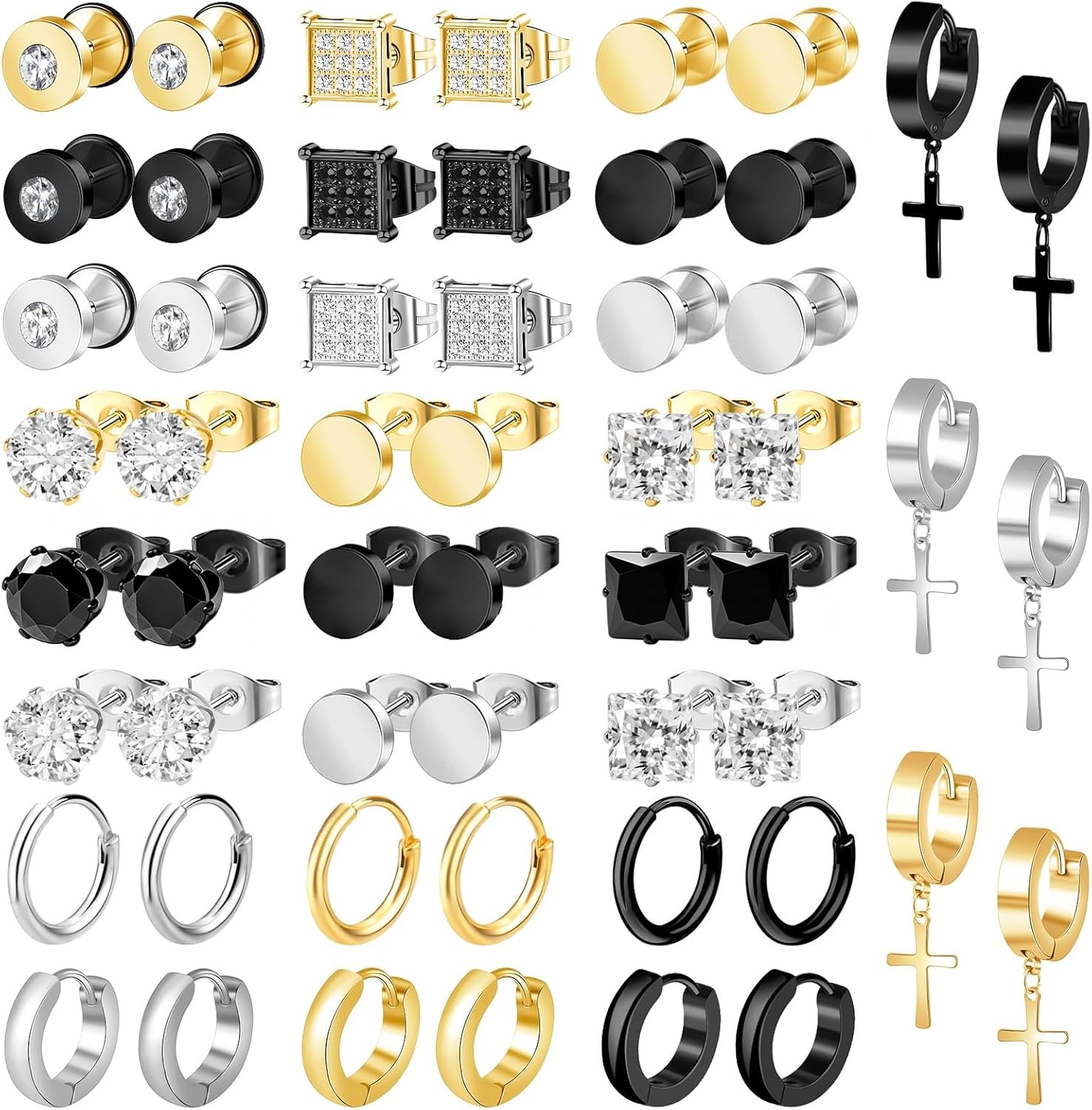 ONESING 27 Paris Stianless Steel Earrings for Men Hypoallergenic Cubic Zirconia