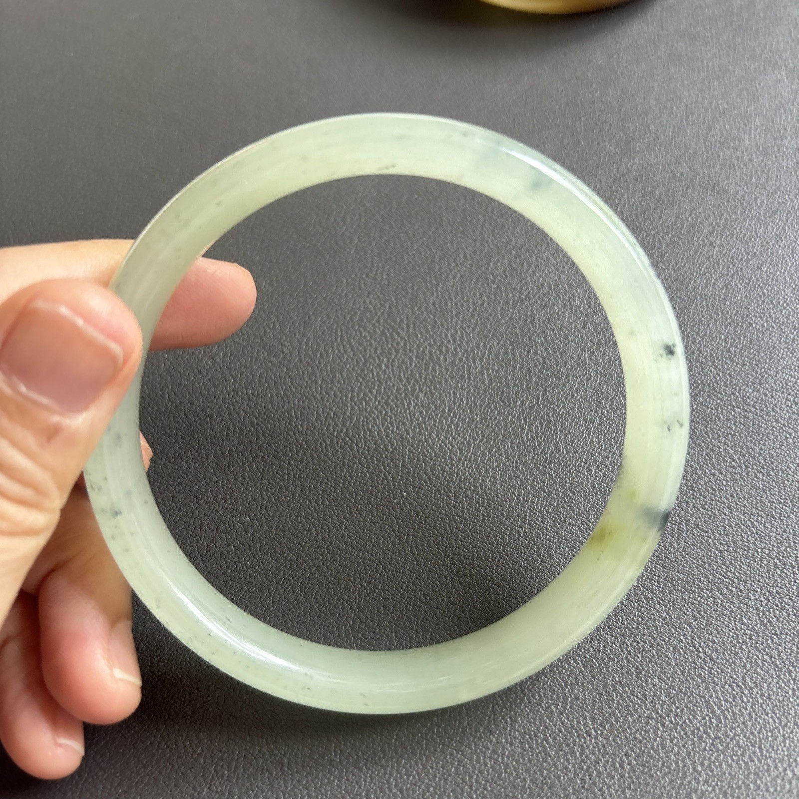 Vintage genuine jade bangle natural solid jade light green.