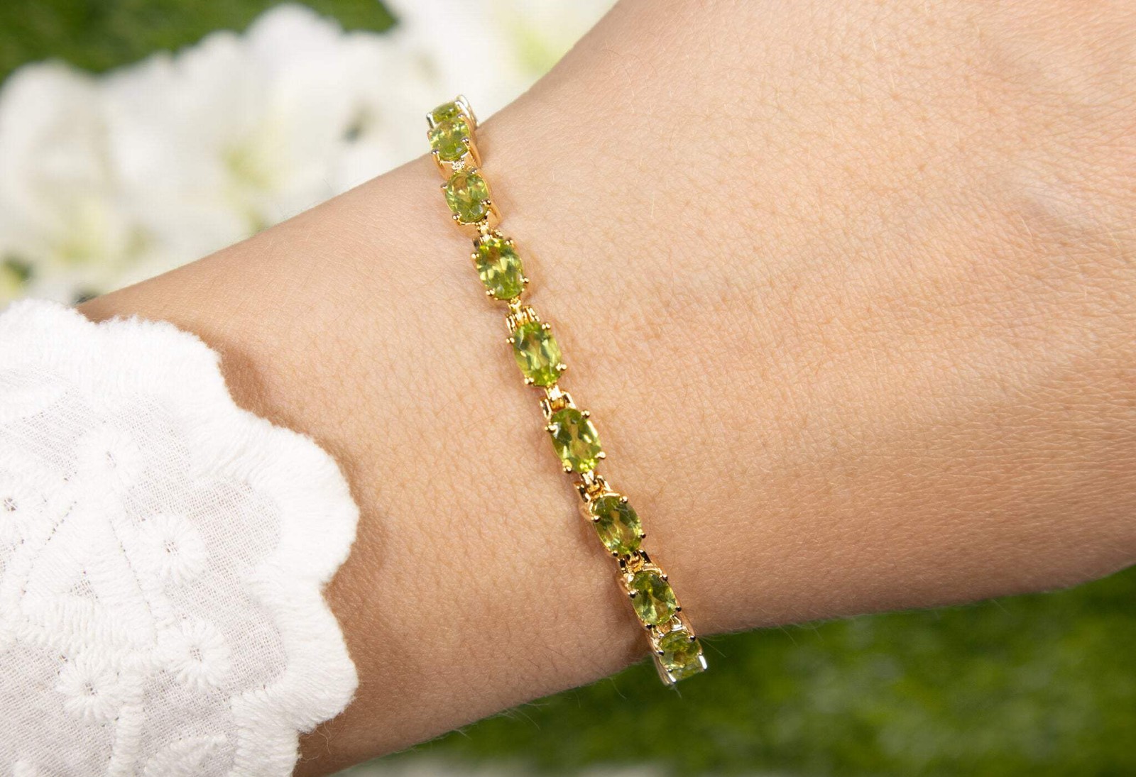 Natural Peridot Tennis Bracelet 8.6ct Oval Cut Sterling Silver 7 inch Womens
