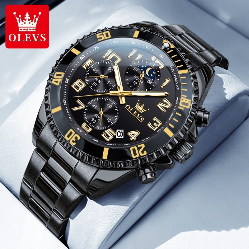 OLEVS Luxury Mens Quartz Watch Business 3 Bar Luminous Date Stainless Steel Band