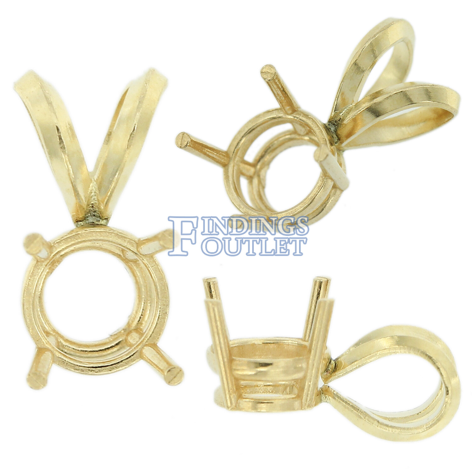 14K Yellow Gold Round Pendant Setting Rabbit Ear Bail Mounting 0.05ct – 5.00ct