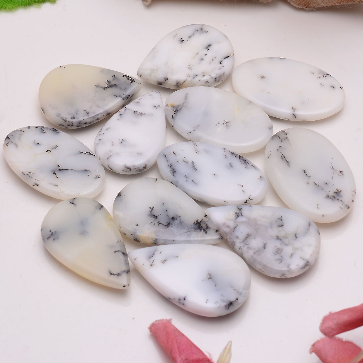 12 Pcs Natural Dendrite Agate Opal 26mm-30mm Cabochon Untreated Loose Gemstones