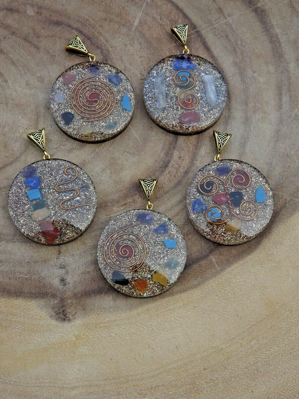 Orgone Chakra Healing 1.5″ Round Pendant 7 Chakra Stones Necklace Pendant