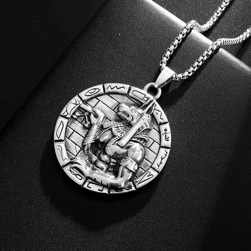 Egyptian God Anubis Pendant Protection Necklace Chain Men’s Punk Biker Jewelry