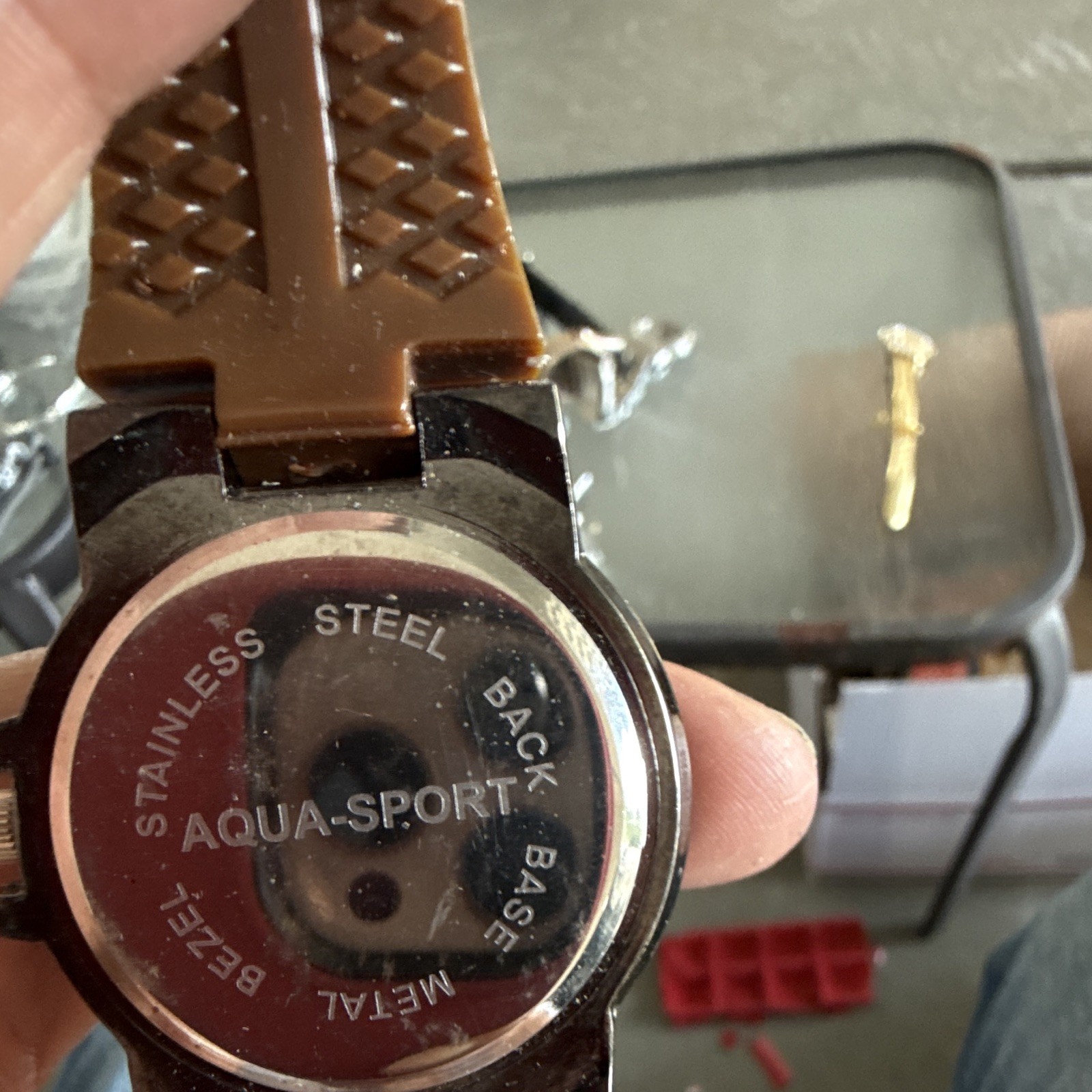 Aqua Sport Quartz Chronograph Tachymeter 45mm Black/White Brown Rubber 100m