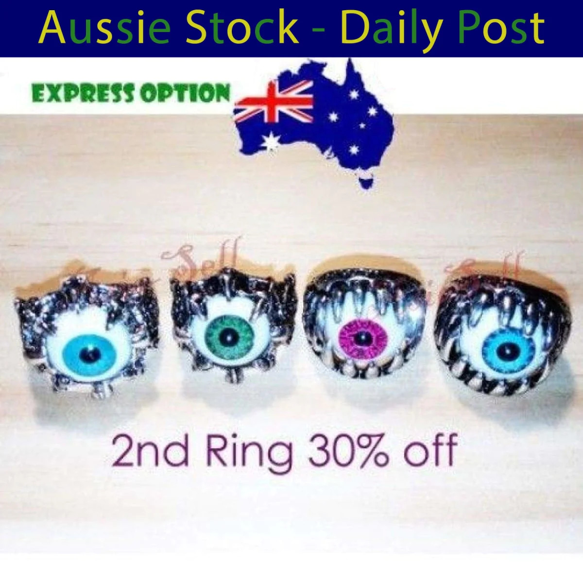 Ring Size 8-11 Eyeball Eyeballs Rings Claw Claws Pink Blue Green 1pcs