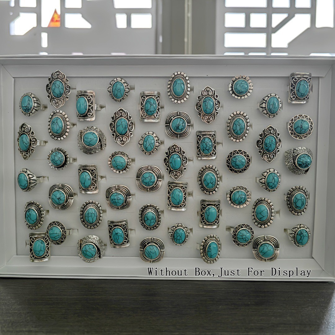 Wholesale Turquoise Jewelry Lots 30pcs Men’s Women’s Rings Natural Stone Rings
