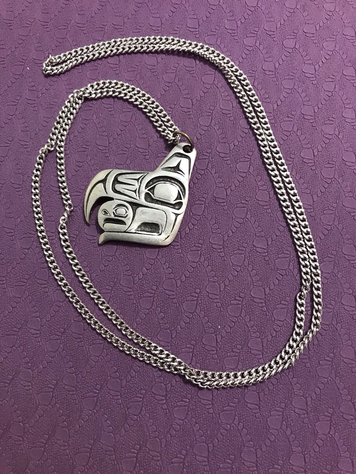 Pewter totemic eagle head necklace with chain