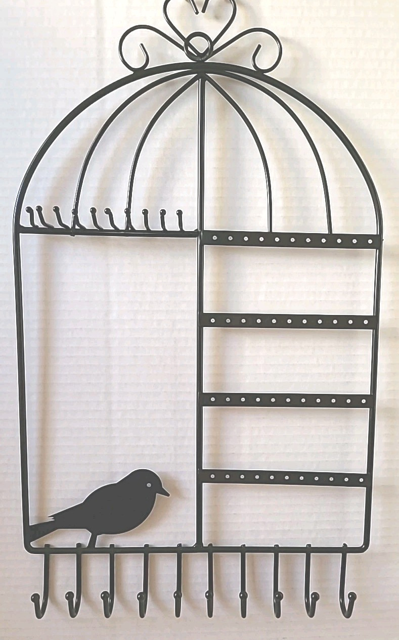 Black Metal Bird Cage Wall Mounted/Hanging Jewelry Display/Oraganizer
