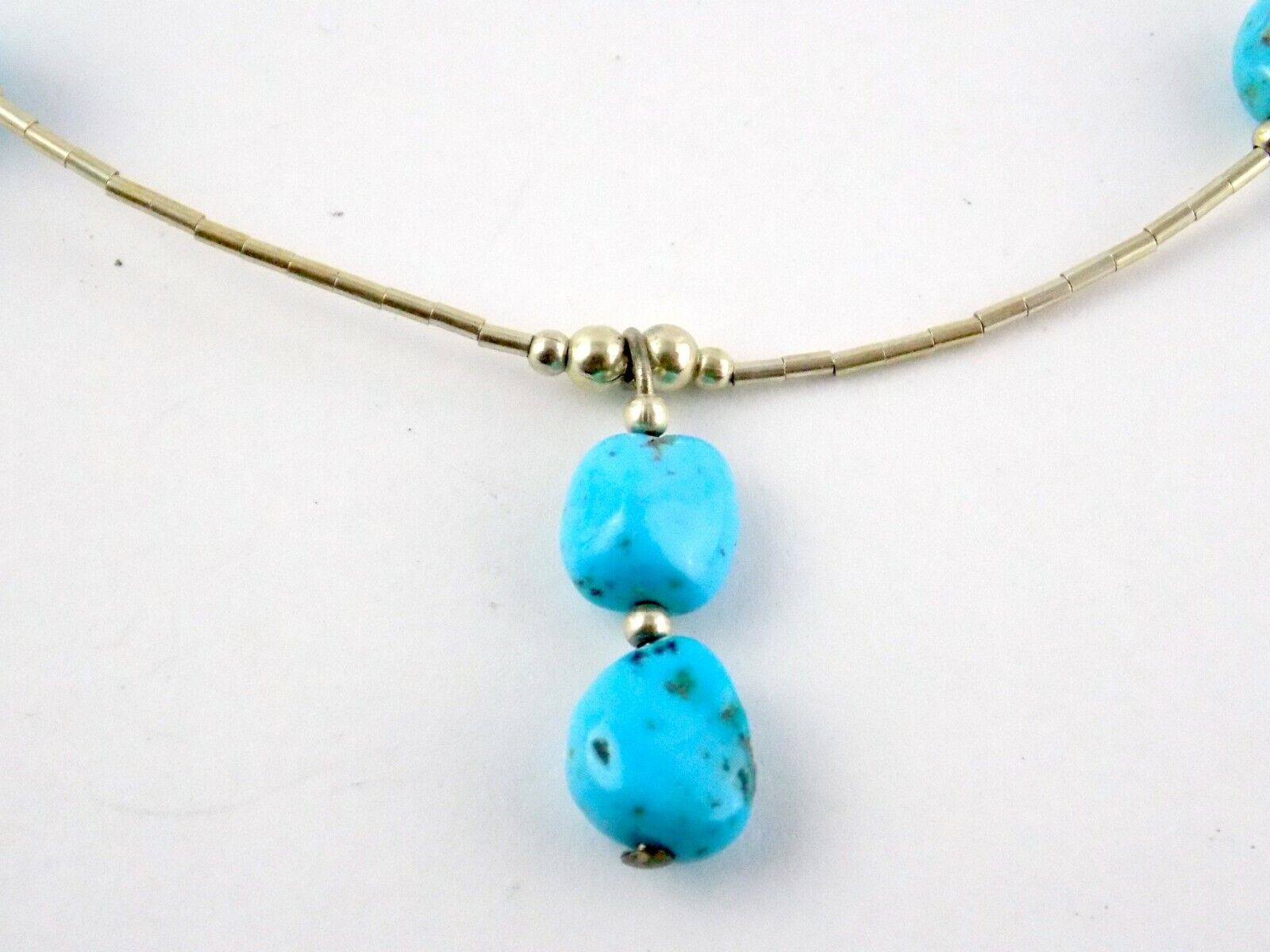 Southwestern Sterling Single Strand Turquoise Liquid Silver Necklace 6.4g 18.5In