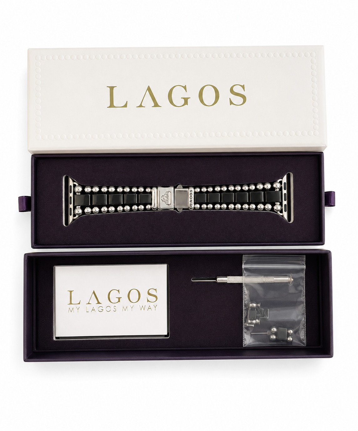LAGOS Smart Caviar Black Ceramic Apple Watch Bracelet 38-45mm