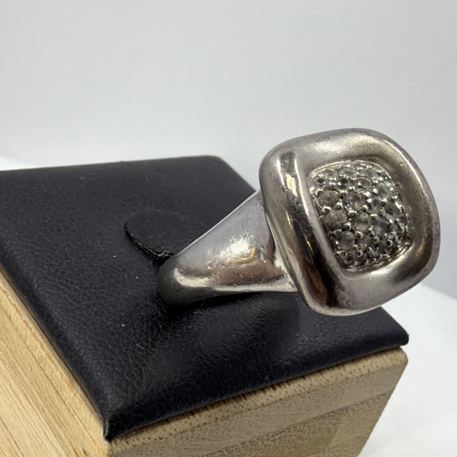 Gabriel & Co Sterling Silver White Sapphire Pave Cushion Ring Size 7