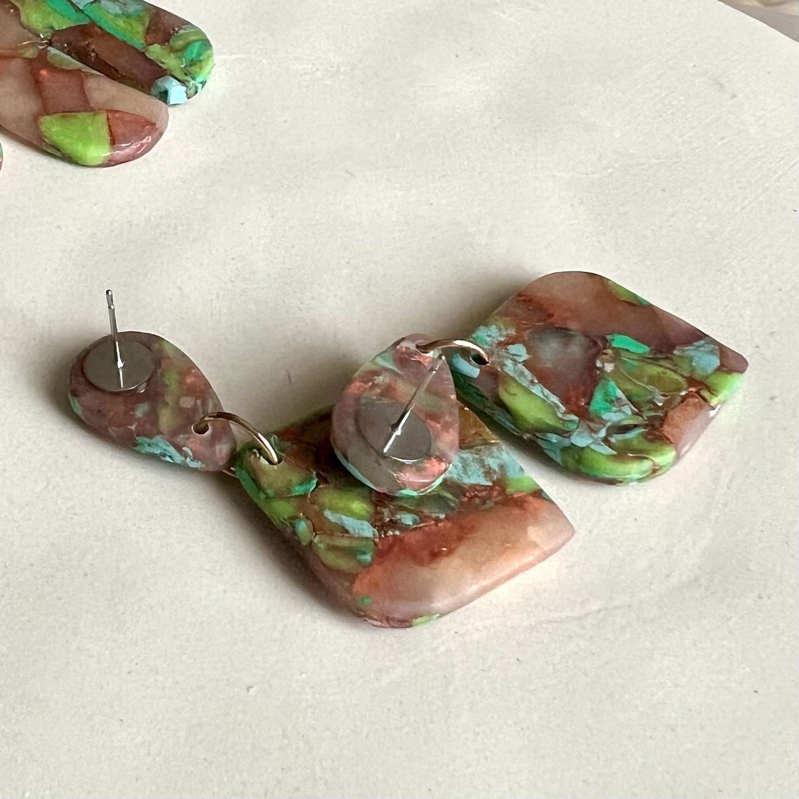 Earrings Statement Earrings Handcrafted Turquoise Gold Green Brown Dangle