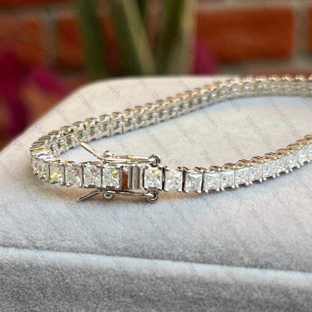 9ctw 3 mm Princess Cut D VVS1 Moissanite Tennis Bracelet 14K White Gold Plated