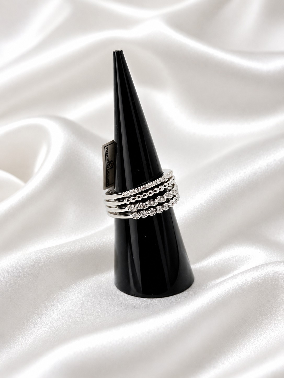 925 Sterling Silver Natural Diamond Ring Stack Band 0.23 CT Multi Row Size 7