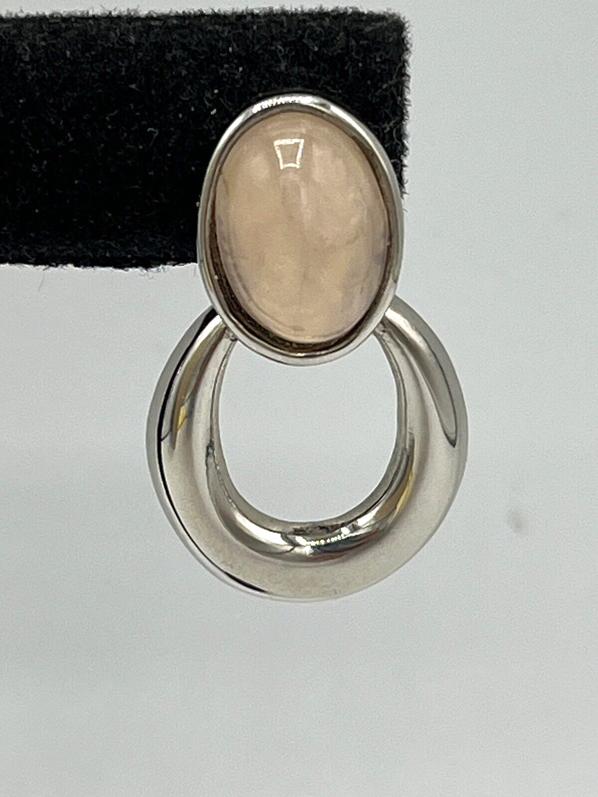 Silver Tone Dangle Moonstone Cream/Beige Post Earrings